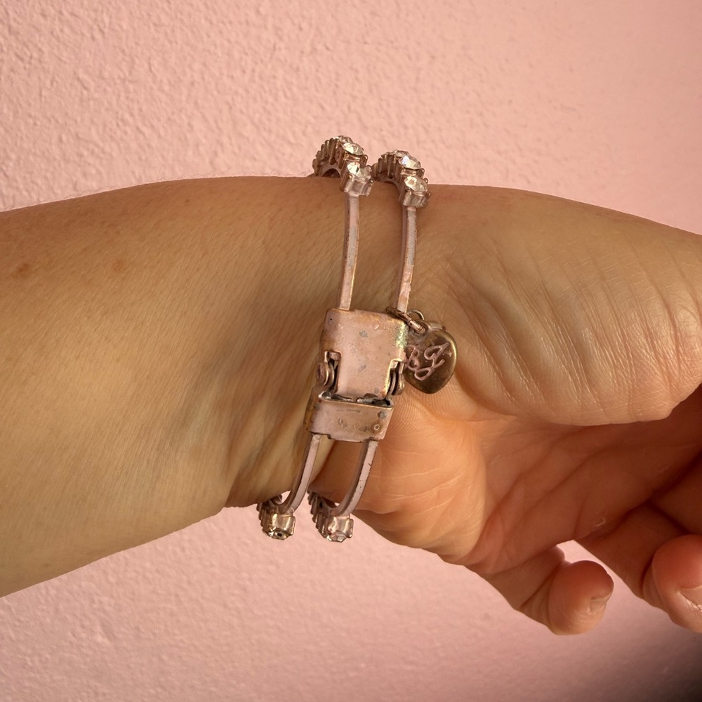 Rhinestone Heart Floral Bracelet - Pink and Silver - Picture 3 of 7